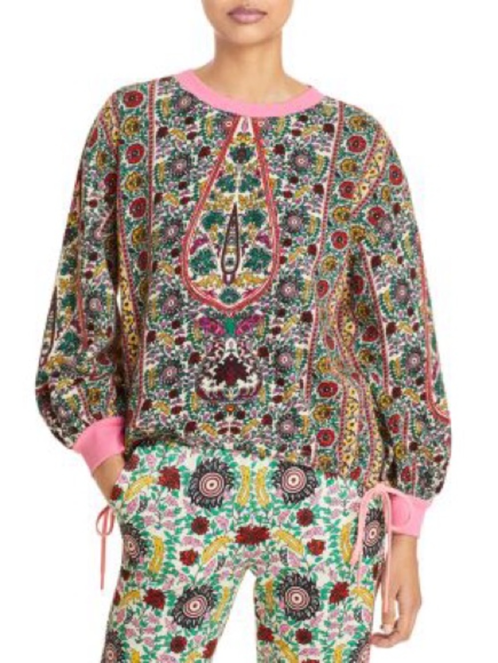 ALICE + OLIVIA Amirah Floral-Print Drawstring-Hem Sweatshirt Large